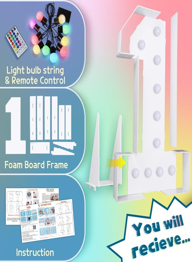 imprsv 4FT Colorful Marquee Numbers,18 Colors with Remote, Light Up Numbers 1 for 1st 10th Birthday Decorations Anniversary Party Decor, Pre-Cut Foam Board Kit, Mosaic Sign for Balloon - Image 5